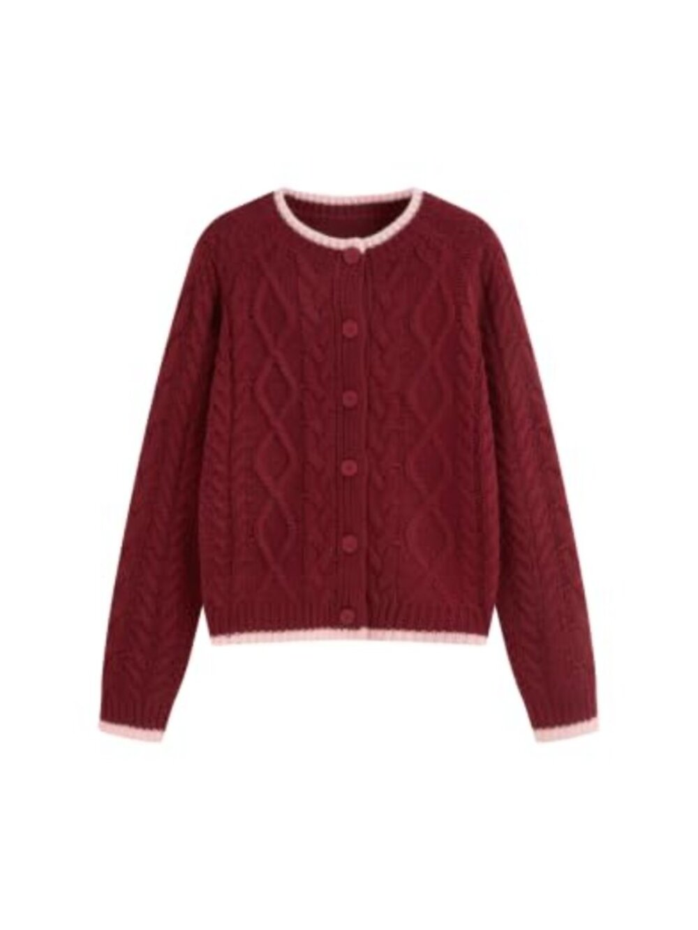 CIDER Chunky Cable Knit Cropped Cardigan Button Front Crew Neck